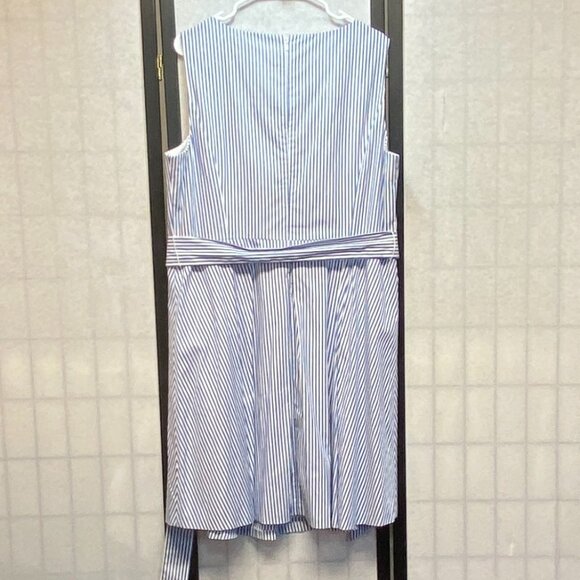 Pappagallo Fit & Flare Pleated Midi Dress Lined Stripe Blue White 16 Sleeveless - Picture 2 of 12